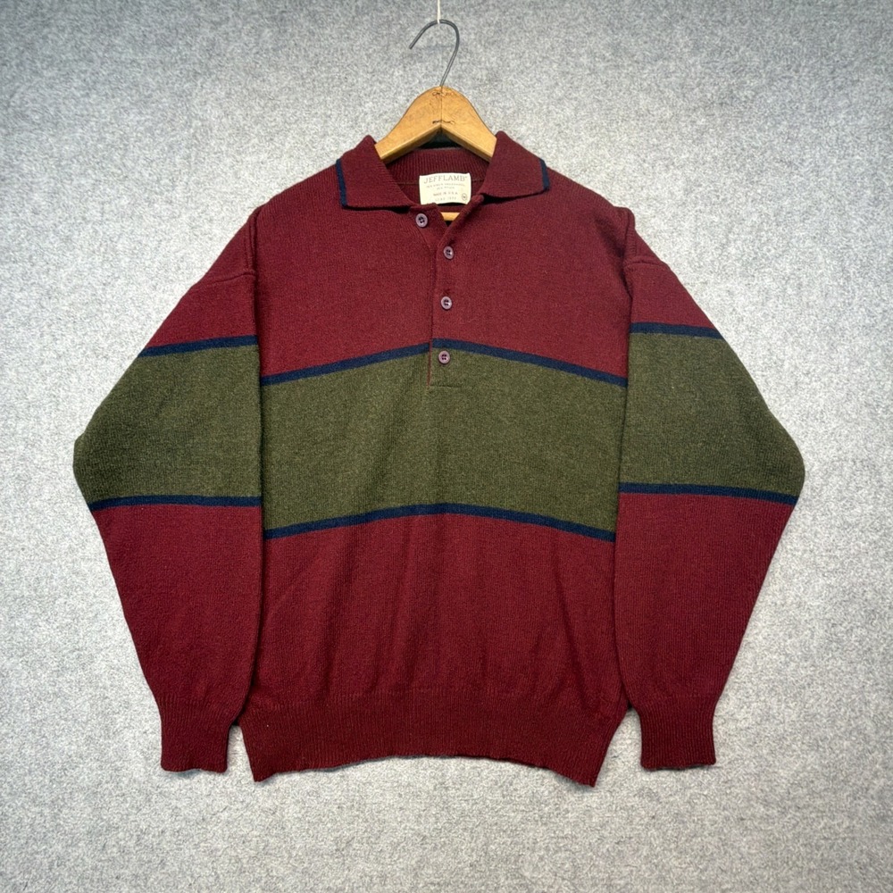 Vintage Lord Jeff Sweater Mens Medium Striped Colorblock Lambs Wool USA 80s